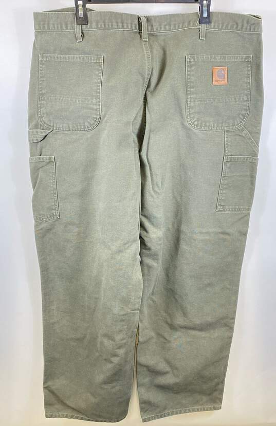 Carhartt Unisex Green Cotton Flat Front Straight Leg Utility Work Pants Sz 44X32 image number 2