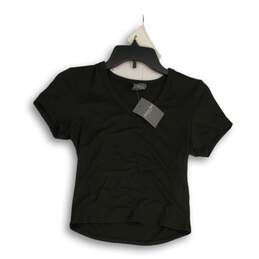 NWT Olivia Rae New York Womens Black V-Neck Short Sleeve Pullover T-Shirt Sz XS