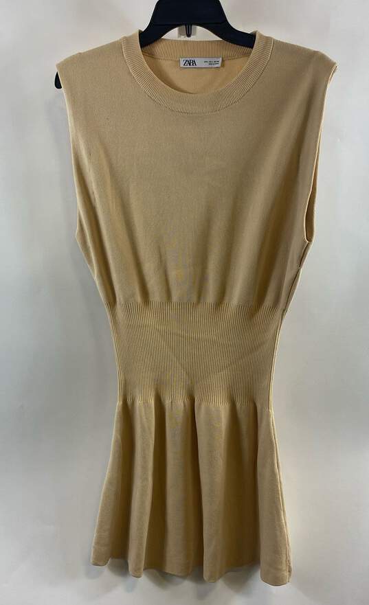 Zara Womens Beige Knitted Sleeveless Crew Neck Pullover Sweater Dress Size Large image number 1