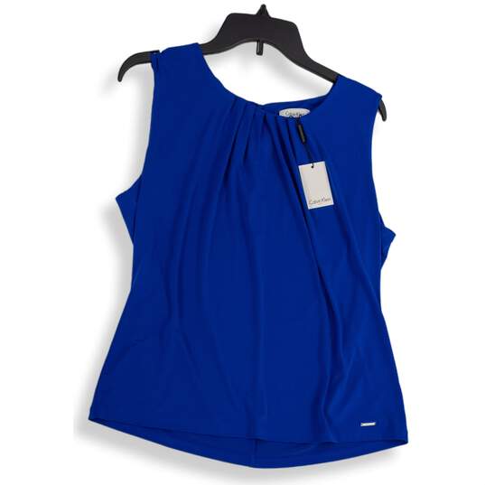 NWT Calvin Klein Womens Blue Pleated Round Neck Pullover Tank Top Size XL image number 1