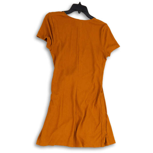Womens Orange V-Neck Short Sleeve Knotted Knee Length Wrap Dress Size Small image number 2