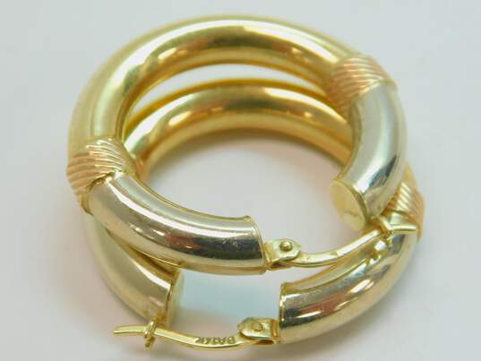 14K White Yellow & Rose Gold Split Chunky Tube Hoop Earrings 5.0g image number 4
