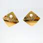 14K Yellow Gold Pearl Diamond Accent Ridged Square Earrings 3.1g image number 2