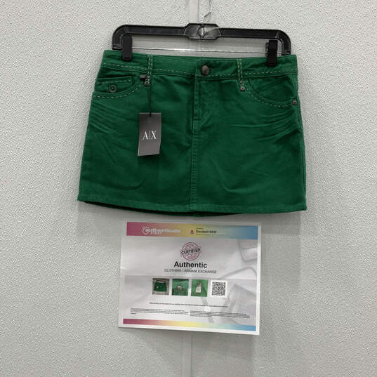 Authentic NWT Womens Green Stretch Flat Front Pocket Mini Skirt Size 4 image number 1