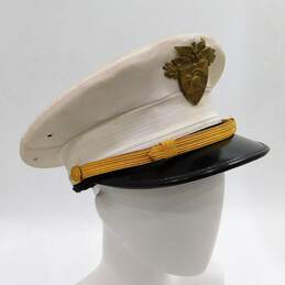 VTG Art Caps Military Headwear USA Men White Pilot Hat Cap w/ Eagle Emblem