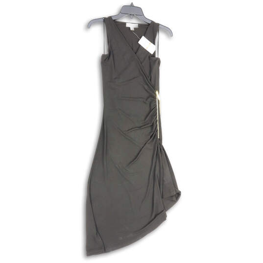 NWT Womens Black Sleeveless Asymmetrical Hem Side Zip Wrap Dress Size XS image number 1