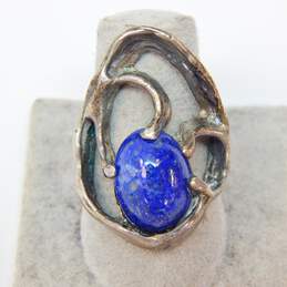 Rustic Artisan Sterling Silver Lapis Sand Casted Rings 21.8g alternative image