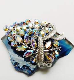 Coro Goldtone Aurora Borealis Rhinestones & Circle Clip Earrings & Floral Brooch alternative image