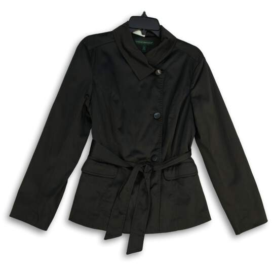 Harve Benard Womens Black Long Sleeve Flap Pocket Belted Jacket Size Medium image number 1