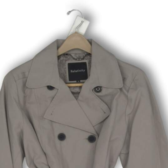 NWT Relativity Womens Trench Coat Long Sleeve Belted Double Breasted Beige Sz 1X image number 3