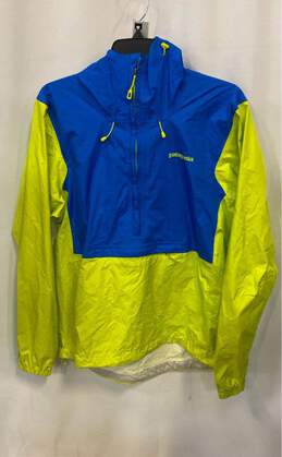 Patagonia Unisex Blue Yellow Long Sleeve Hooded Windbreaker Jacket Size Medium
