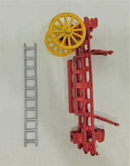 Vintage Cast Iron Two Horse Drawn Wagon Fire Truck w/ Firemen & Ladder alternative image