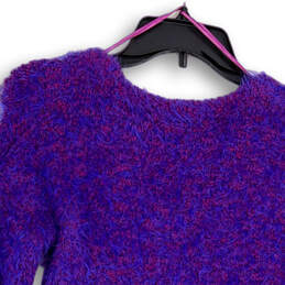 Womens Purple Blue Fuzzy Crew Neck Long Sleeve Pullover Sweater Size 2 alternative image