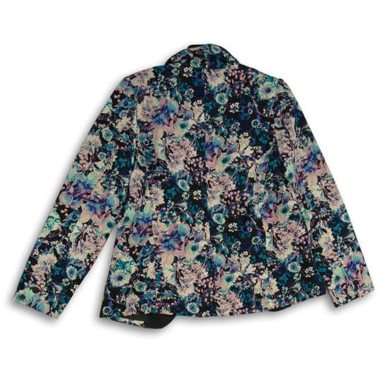 NWT Lauren Conrad Womens Blue Black Floral Shawl Lapel Open Front Blazer Size 10 image number 2