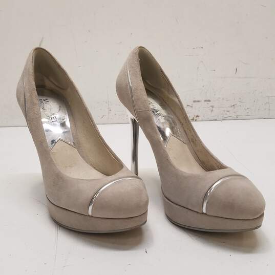 Michael Kors Gray Suede SIlver Metallic Platform Stiletto Pump Heel Shoes Size 7 M image number 3