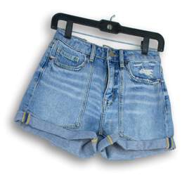 NWT BKE Womens Blue Denim Distressed Cuffed Hem Mom Shorts Size 25