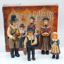 4 Piece Costco Pilgrim Family Rustic Painted Figures Thanksgiving Holiday Decor