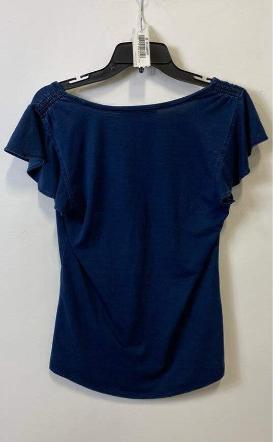 White House Black Market Womens Blue Short Sleeve V-Neck Casual Blouse Top Sz S image number 3