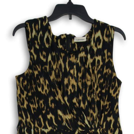 Calvin Klein Womens Black Brown Animal Print Sleeveless Back Zip Sheath Dress 8 image number 3