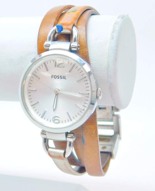 Women's Fossil Georgia ES3409 Leather Analog Watch image number 3
