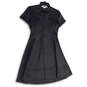 NWT Womens Black Round Neck Short Sleeve Front Zip Fit & Flare Dress Size 4 image number 2