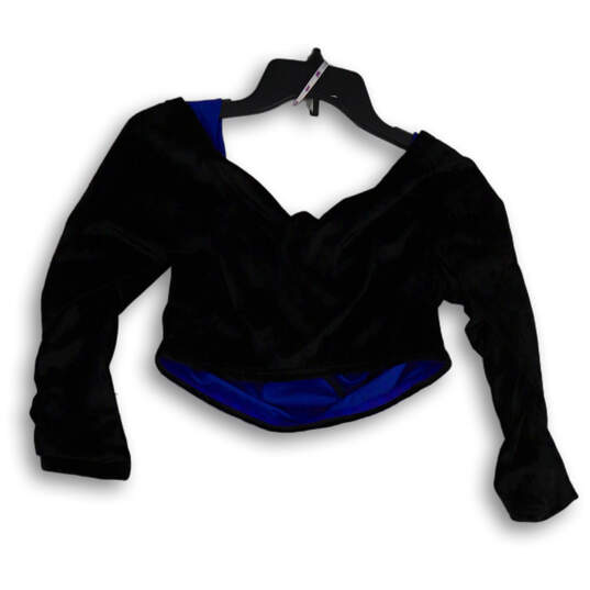 NWT Womens Black Regular Fit Long Sleeve Pullover Cropped Blouse Top Size 2X image number 2