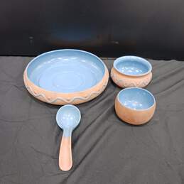 Set Of 4 Pink & Blue Pottery