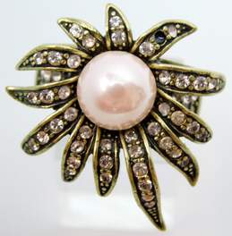 Heidi Daus Pink Crystal Faux Pearl Flower Ring 15.1g
