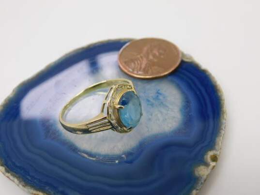 14K Yellow Gold Blue Glass Greek Key Ring For Repair 2.2g image number 2