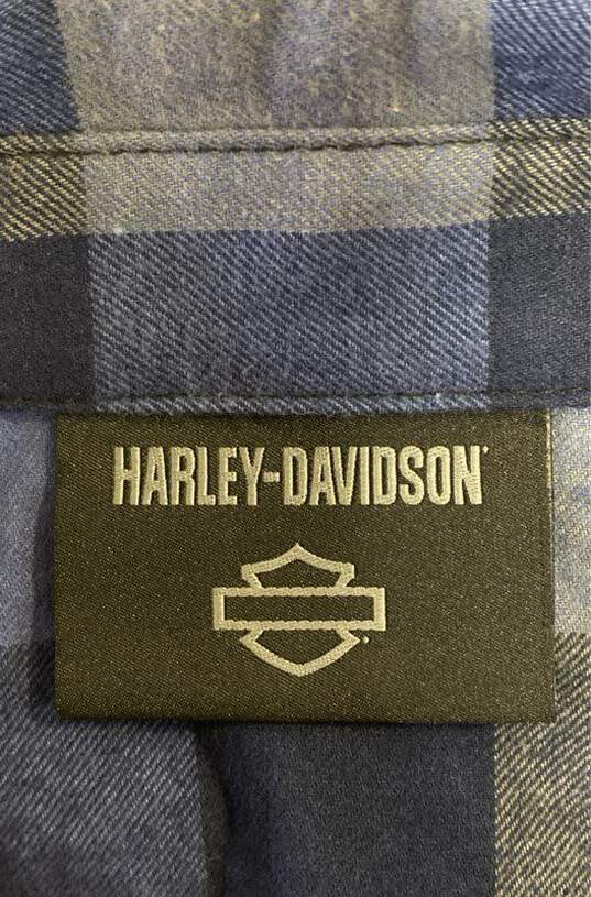 NWT Harley-Davidson Mens Blue Plaid Woven Long Sleeve Flannel Button-Up Size XL image number 3