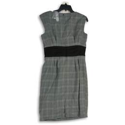 NWT Worthington Womens Gray Plaid Split Neck Sleeveless Sheath Dress Size 10 alternative image