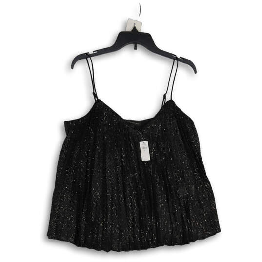 NWT Womens Black Pleated Sequin V-Neck Camisole Tank Top Size Medium image number 1