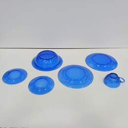 Hazel Atlas Moderntone Blue Glass Plates, Bowl & Cup Assorted 6pc Lot alternative image