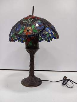 Tiffany Style Lamp  W/ Bronze Base-Floral Stained Design Shade-25" alternative image