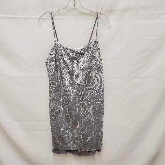 Bcbgmaxaria Silver Sequence Mini Dress Size 6 image number 1