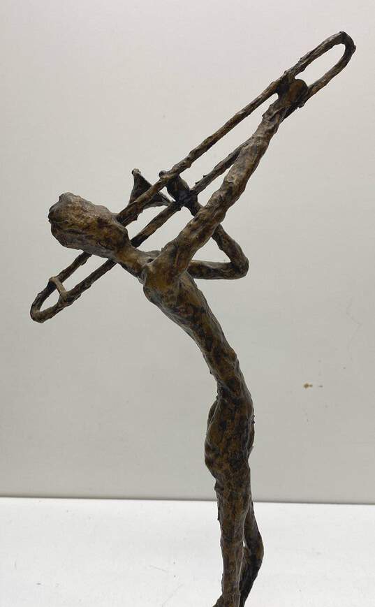 Brutalist Style Paper Mache Wire Frame Trombone Musician Sculpture 19in Tall image number 5