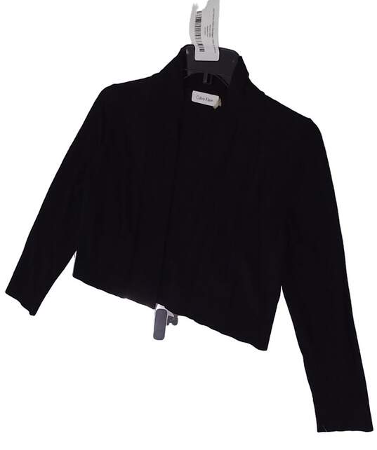 Womens Black Long Sleeve Collared Open Front Cropped Cardigan Size Small image number 2