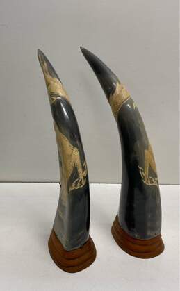 Oriental Horn Carving 15in Tall Hand Crafted Dragon Designs 2 Decorative Horns alternative image