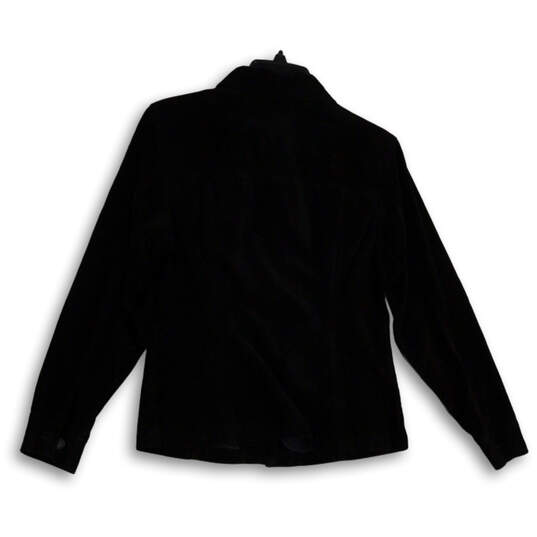 Womens Black Velvet Long Sleeve Collared Pockets Button Front Jacket Size S image number 2
