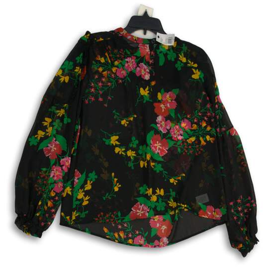 NWT Cabi Womens Black Floral Ruffle Balloon Sleeve Thespian Blouse Top Size M image number 2