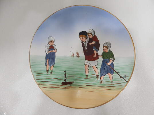 Vntg Villeroy & Boch Dutch Children Playing W/ Boat In Lake Wall Hanging Plate image number 1