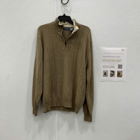 Oscar De La Renta Mens Beige Tan Quarter Zip Pullover Sweater Size XXL w/ COA image number 1