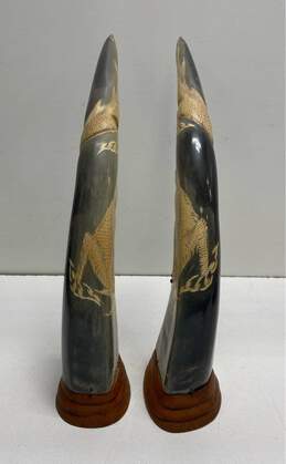 Oriental Horn Carving 15in Tall Hand Crafted Dragon Designs 2 Decorative Horns