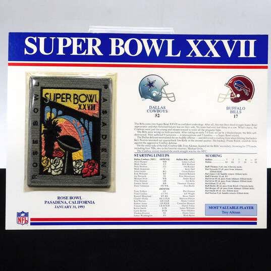 SUPER BOWL 27 Cowboys Bills 1993 Willabee Ward OFFICIAL SB XXVII NFL PATCHCARD image number 1