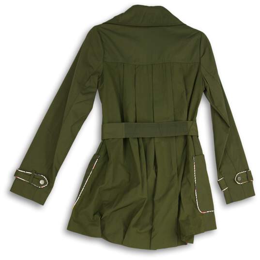 Guess Womens Green Notch Lapel Long Sleeve Double Breasted Trench Coat Size XS image number 2