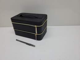 VTG Lancome Large Black Textured Hard Case Zipper Makeup/Cosmetic Organizer