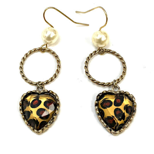 NWT Designer Betsey Johnson Gold-Tone Fish Hook Heart Shape Dangle Earrings image number 2