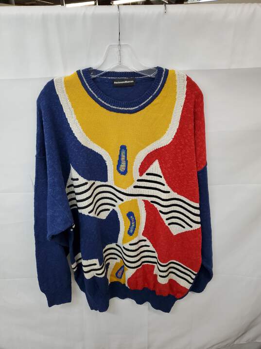 Neiman Marcus Multicolor Lightweight Pullover Knit Crewneck Sweater Sz 56 Italy image number 1