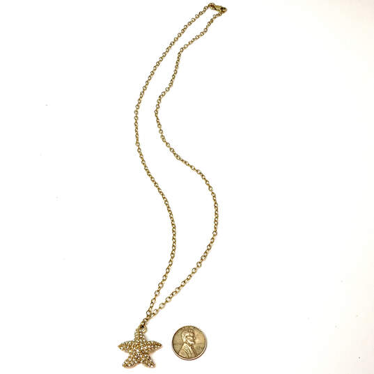 Designer J. Crew Gold-Tone Link Chain Crystals Star Fish Pendant Necklace image number 4