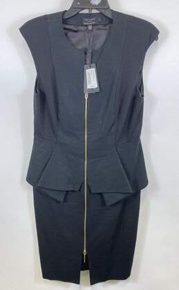 NWT Ted Baker Womens Black Jamthun Structured Zip Detail V-Neck Mini Dress Sz 3